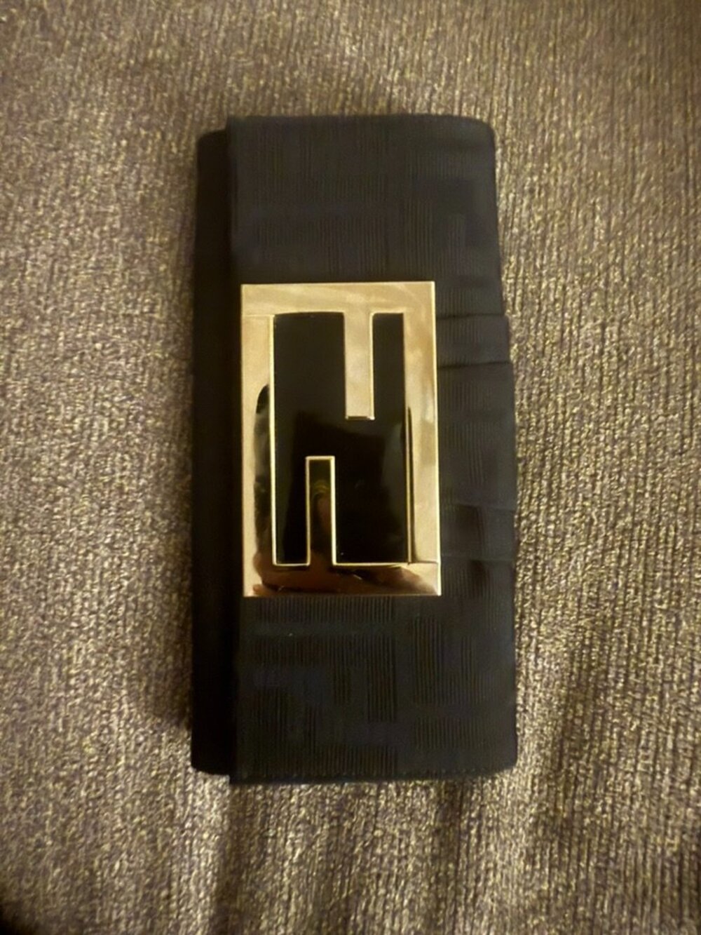 Fendi Black FF Jacquard Vintage Clutch Wallet Gold Logo